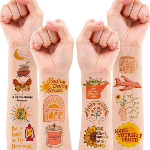 Generic Motivational Temporary Tattoos Quote Birthday Party Supplies Favors Decorations Super Cute 96PCS Fake Tattoos Stickers for Boys Girls School Classroom Rewards Gifts Ideal Halloween