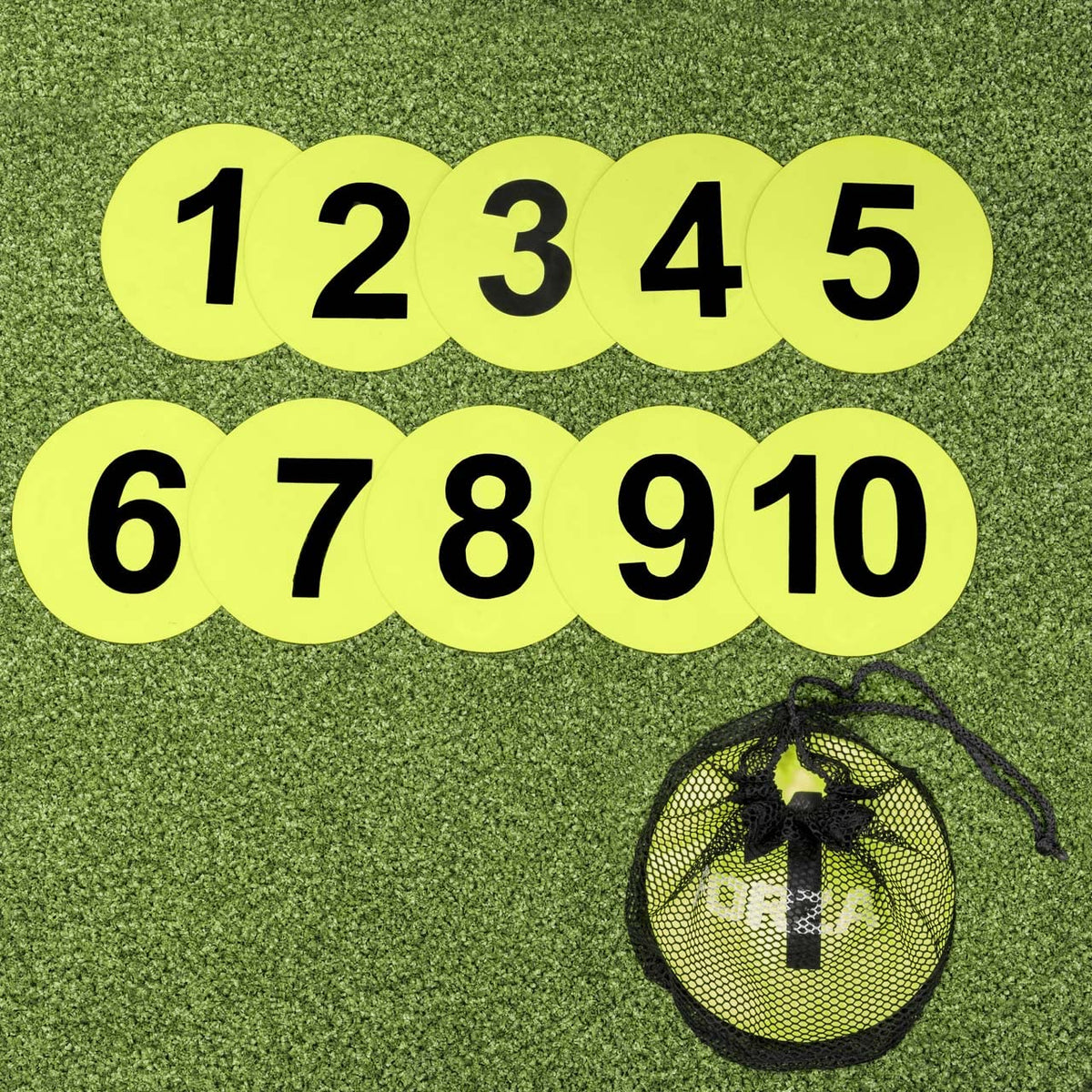 FORZA Numbered Flat Disc Markers | Teacher Supplies/Sports & Football Training Equipment | 1-10 Flat Cones - Floor Marker Spots | Children/Juniors [10 Pack]