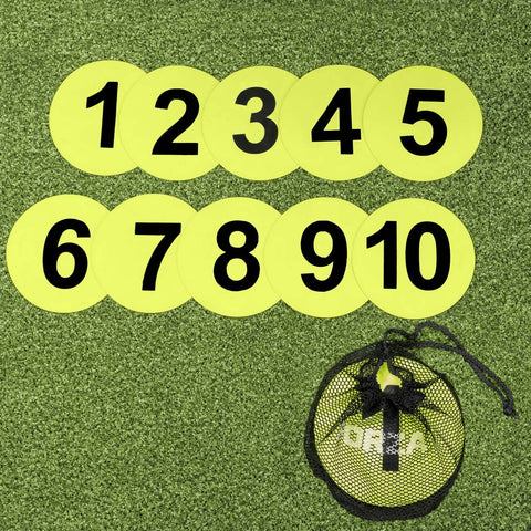 FORZA Numbered Flat Disc Markers | Teacher Supplies/Sports & Football Training Equipment | 1-10 Flat Cones - Floor Marker Spots | Children/Juniors [10 Pack]