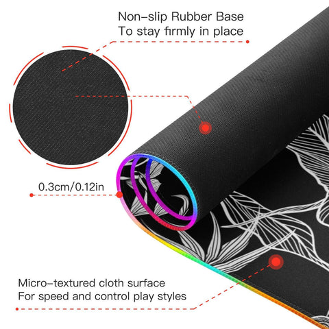 Colorless Flowers Leaves Wireless Charging Mouse Pad for Mobile Phone Extra Large Gaming Mousepad with 13 Lighting Modes Extended Desk Mat for Gaming MacBook PC Laptop Desk Office Home