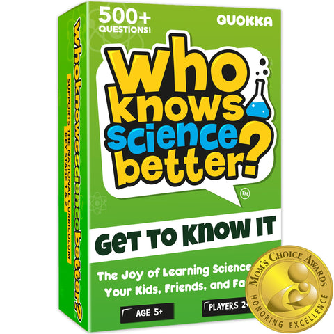 QUOKKA Who Knows Science Better - Learning Family Trivia Games for Kids Ages 5-7 - 500 Educational Questions | Set Up in 1 Min | 2+ Players - Science Learning Games - Learning Games for Kids Ages 8-12
