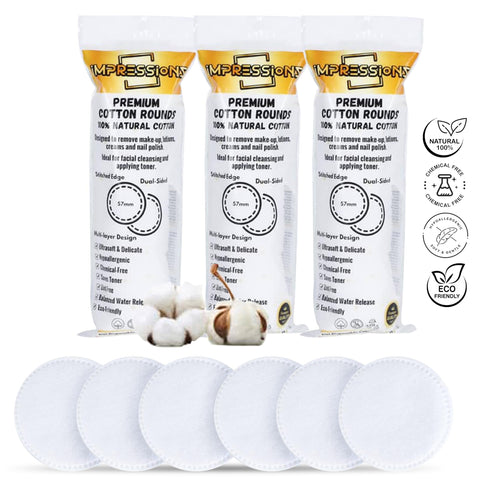 ImpressionZ Premium Cotton Rounds for Face (300 Count) - 100% Pure Natural Cotton Pads, Hypoallergenic, Lint-Free Makeup Remover, Toner & Cream Applicator for Sensitive Skin