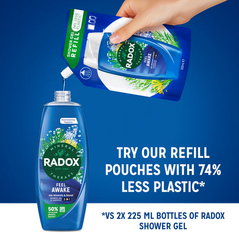 Radox Mineral Therapy Feel Awake Men 2in1 Shower Gel & Shampoo with Fennel & Sea Minerals - 225ml (Pack of 6)