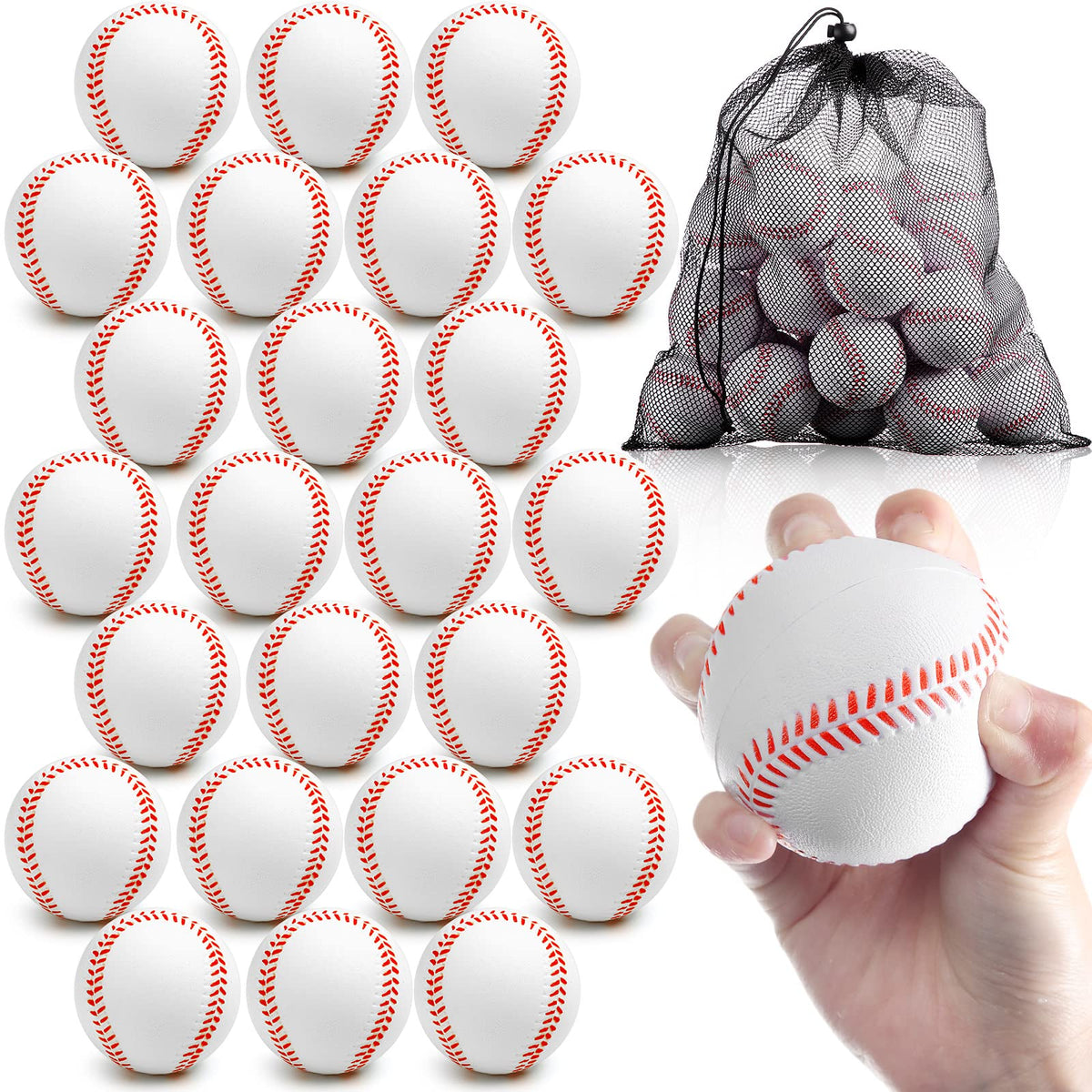 Outus 24 Pcs Foam Training Baseball Sports Soft Foam Baseball Teenager Practice (White)