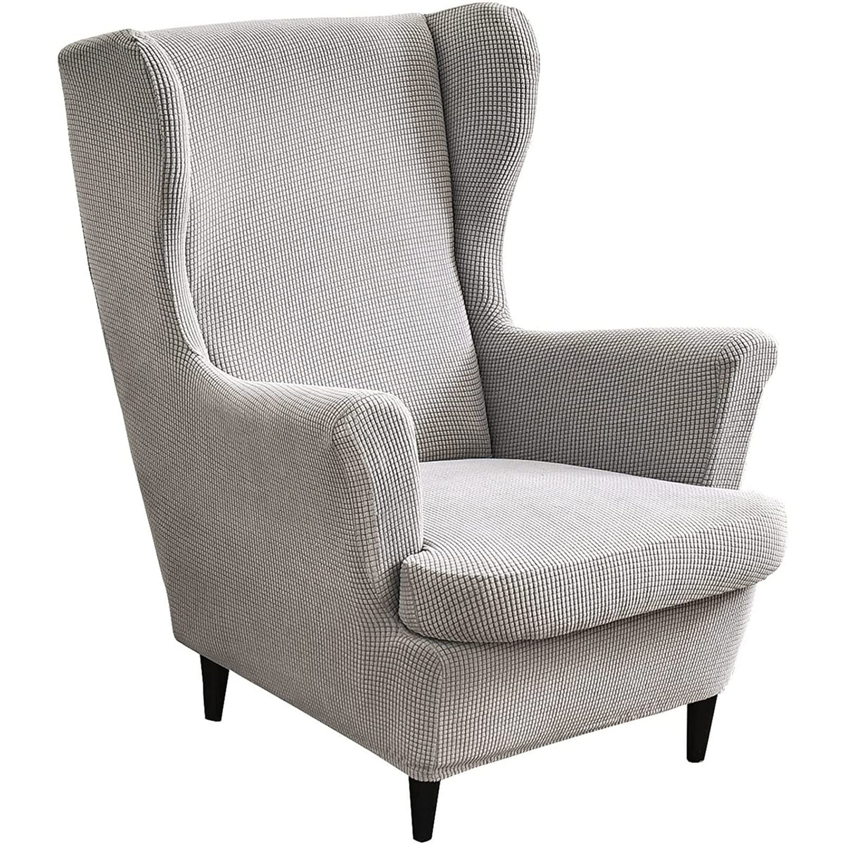 Stretch Chair Covers,2 Piece Arm Chair Sofa Slipcover Furniture Protector Spandex Grain Fleece Jacquard Wingback Chair Cover for Living Room (LIGHT GRAY)