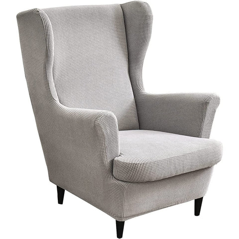 Stretch Chair Covers,2 Piece Arm Chair Sofa Slipcover Furniture Protector Spandex Grain Fleece Jacquard Wingback Chair Cover for Living Room (LIGHT GRAY)
