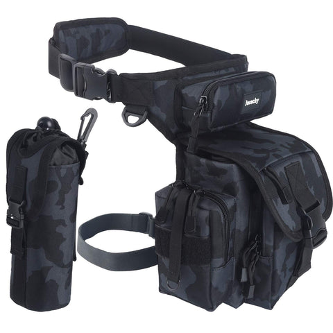 Jueachy Tactical Waist Bag Drop Leg Bag Multifunctional Thigh Bag Motorcycle Leg Bag Military Hip Bag Hiking Waist Pack with Water Bottle Pouch for Motorcycling Hiking Traveling Fishing Camping