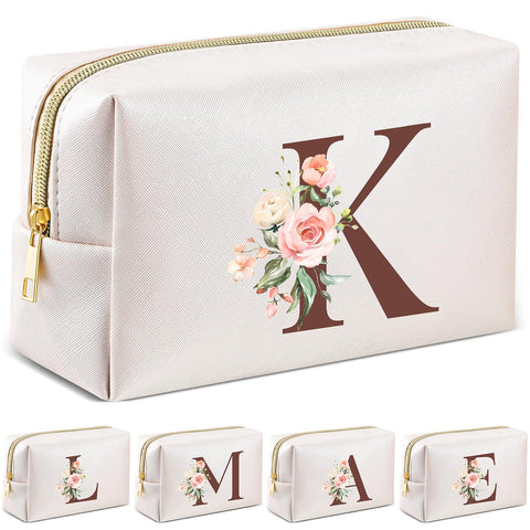 Locmeo Personalized Letter Makeup Bag Initial Preppy Makeup Pouch Monogrammed Cosmetic Bags Birthday Gift Mothers Day Gifts Graduation Gifts Preppy Things for Teens Girls Women (Letter K)