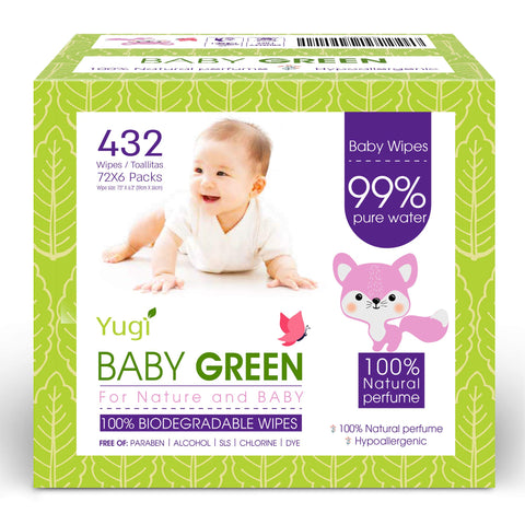Biodegradable Baby Wipes Natural Perfume - Pack (6 Packs of 72) 432 - 99% Pure Water Plastic Free Moist Newborn Diaper Wipes, Wet Wipe for Babies & Adults Sensitive Skin
