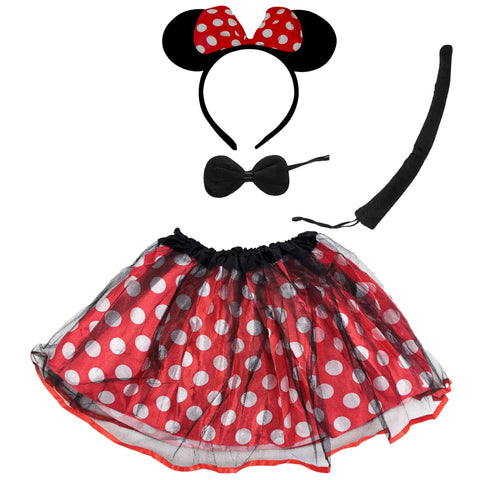 Animal Costume for Girls and Adults with Headband Animal Tail Bow Tie and Tutu Skirt, Animal Costume for Carnival 4pcs (40cm Tutu Teen/Adult, Mouse Minnie)