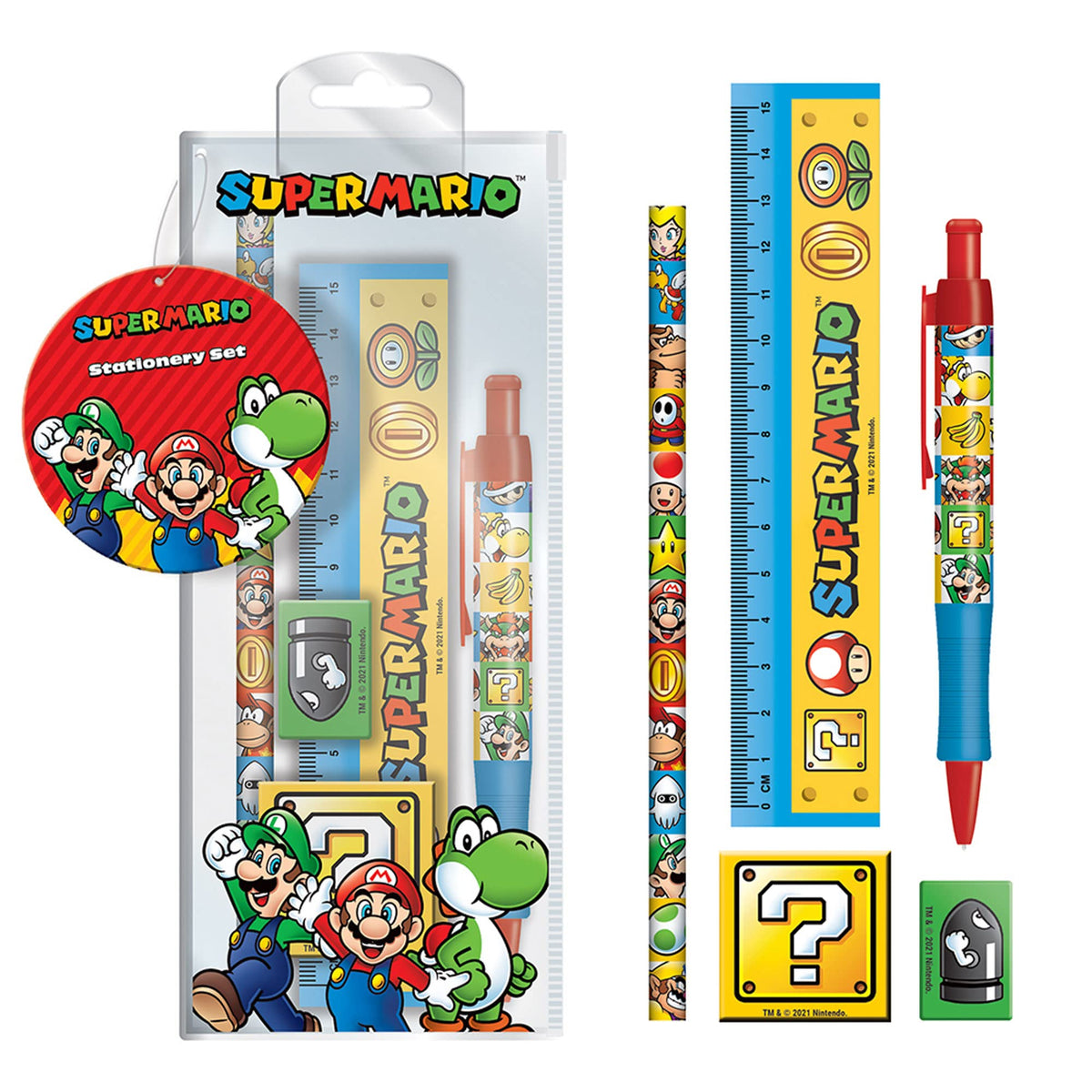 empireposter Super Mario, 4-Colour Stationery Set Pens, Ruler, Eraser