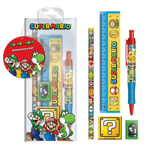 empireposter Super Mario, 4-Colour Stationery Set Pens, Ruler, Eraser