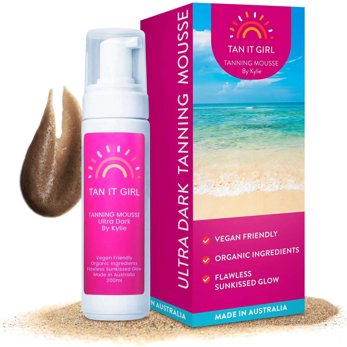 Ultra Dark Tanning Mousse Self Tanner - Tan It Girl 6.76 Fl OZ Sunless Tanner for a Natural Sunkissed Glow. Made in Australia with Organic, Vegan Friendly Ingredients. Ultra Dark Self Tanning Foam