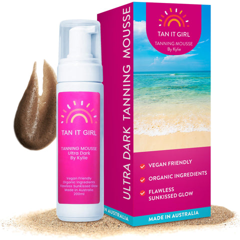 Ultra Dark Tanning Mousse Self Tanner - Tan It Girl 6.76 Fl OZ Sunless Tanner for a Natural Sunkissed Glow. Made in Australia with Organic, Vegan Friendly Ingredients. Ultra Dark Self Tanning Foam