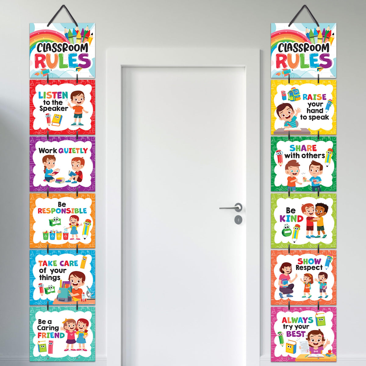 Decorably Hanging Class Rules Posters for Classroom - 12 Classroom Rules Poster High School, 12x10in Hanging Chalkboard Decorations for Classroom Rules Poster, Classroom Expectations Poster