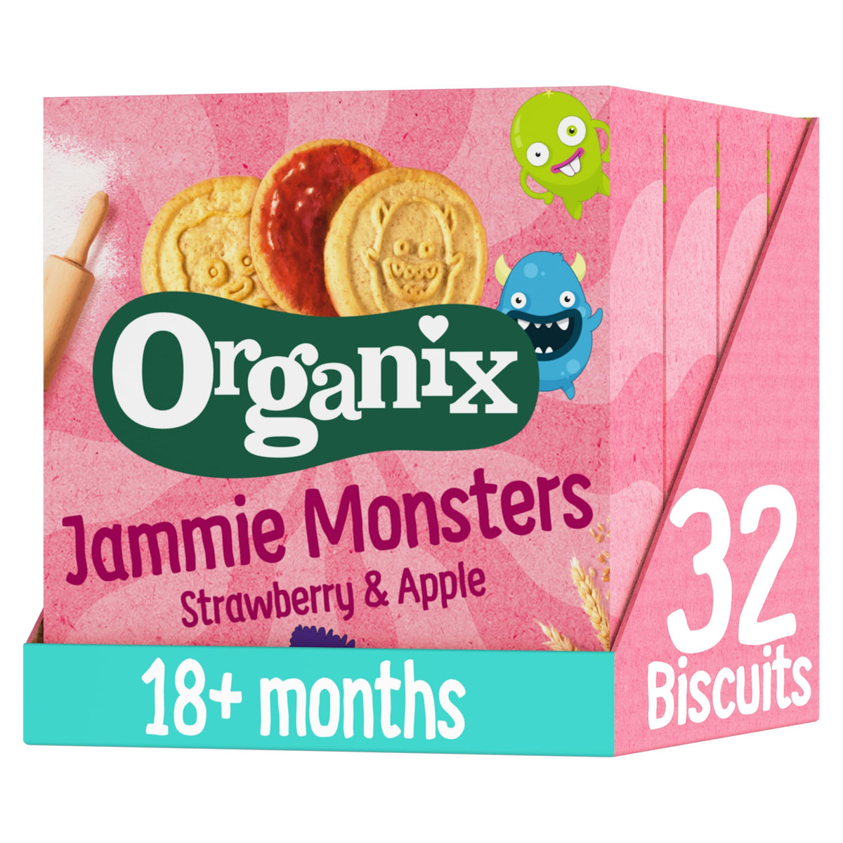 Organix Jammie Monsters Organic Jam Toddler Snack Biscuits 18+ Months Multipack 8x8g (Pack of 4)