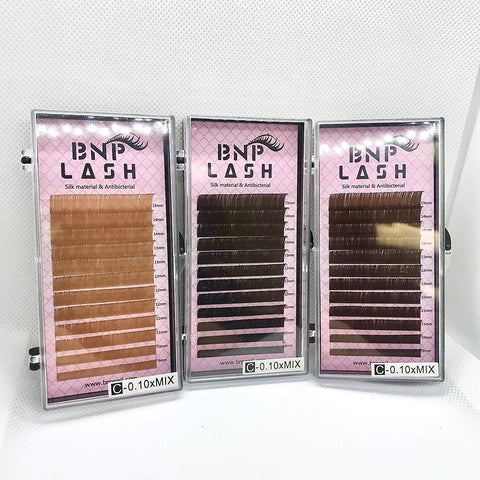 BNP Curl C 0.10 9-15mm Mix Trays Brown Volume Eyelash Extension Silk Antibicterial Lash 1 Tray (Coffee Brown)