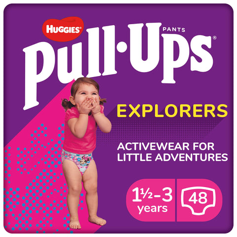 Huggies Pull-Ups, Explorers Nappy Pants for Girls - 1.5-3 Years, Size 5-6 Pull Ups (48 Pants) - Flex and Protect - Pull Up Nappies with Potty Training Wetness Indicator