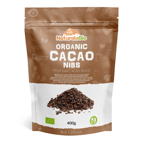 Organic Raw Cacao Nibs 400g. Peruvian, Natural and Pure. Made in Peru from The Theobroma Cacao Plant. Source of Magnesium, Potassium and Iron. NaturaleBio