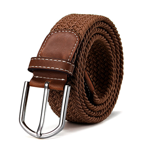 DonDon Braided stretch belt elastic for women and men length 39 to 51 inch - 100 cm to 130 cm light brown