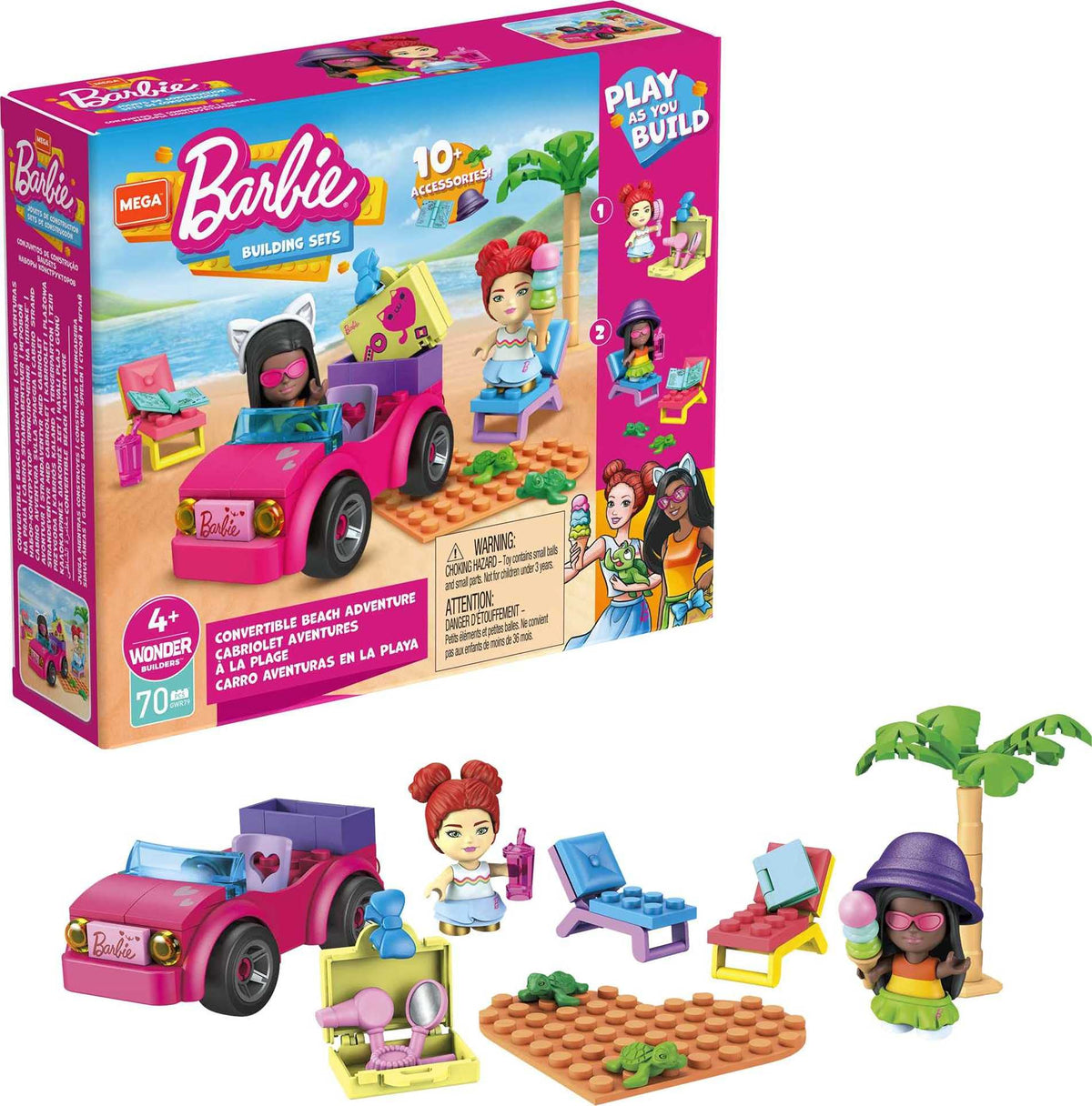 Mega Construx Barbie Convertible Beach Adventure GWR79, Building Toys for Kids, Multicolor