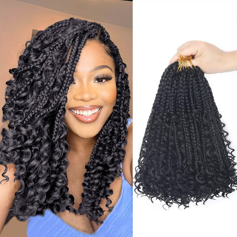 Goddess Box Braids Crochet Hair With Curly Ends 10 Inch Bohomian Box Braids Crochet Braids 8 Packs 3X Crochet Braids Synthetic Braiding Hair Extension for Black Women(10 Inch (Pack of 8), 1B)â€¦â€¦â€¦