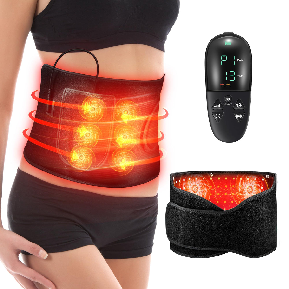 Red Light Therapy Belt - Vibration Massage Heated Red Light Therapy Device for Body - Wireless Controller, 3-in-1 Chips 660nm&850nm, for Back Shoulder Waist Abdomen Muscle Pain Relief