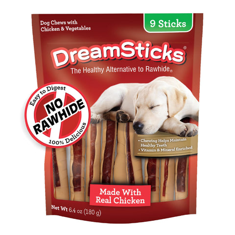 DreamBone DreamSticks, Rawhide Free Dog Chew Sticks Made with Real Chicken and Vegetables, 9 Sticks