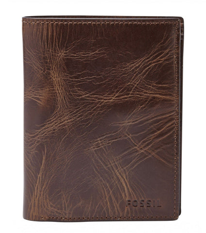 Fossil Wallet for Men Derrick, 100% Leather Bifold Dark brown 10 cm L x 2.5 cm W x 13 cm H ML3686201