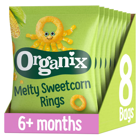 Organix Melty Sweetcorn Rings Organic Baby Finger Food Snack 20g (Pack of 8)