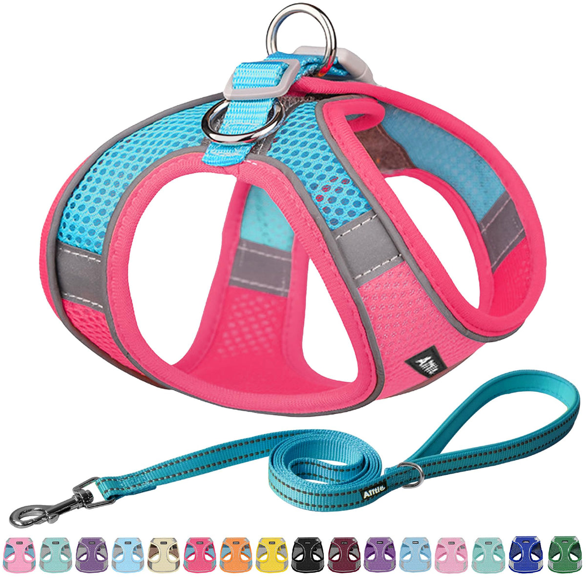 AIITLE Step in Dog Harness and Leash Set - No Pull Escape Proof Vest Harnesses with Soft Mesh and Reflective Bands, Adjustable Pet Outdoor Harnesses for Small and Medium Dogs Hot Pink M