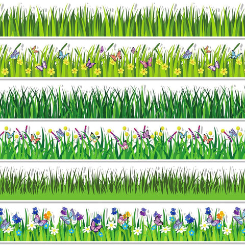 48 Pieces Spring Bulletin Board Borders Flower Butterfly Grass Board Border Stickers Spring Border Trims Self-Adhesive Bulletin Board Paper Decor for Classroom School Wall Home Nursery