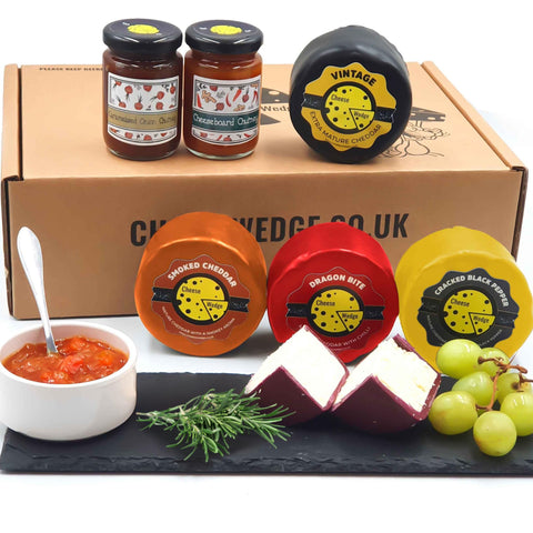 Premium Cheese Gift | Cheese & Chutney Gift Box | 4 Luxury Truckle Cheese Selection & 2 Artisan Chutneys