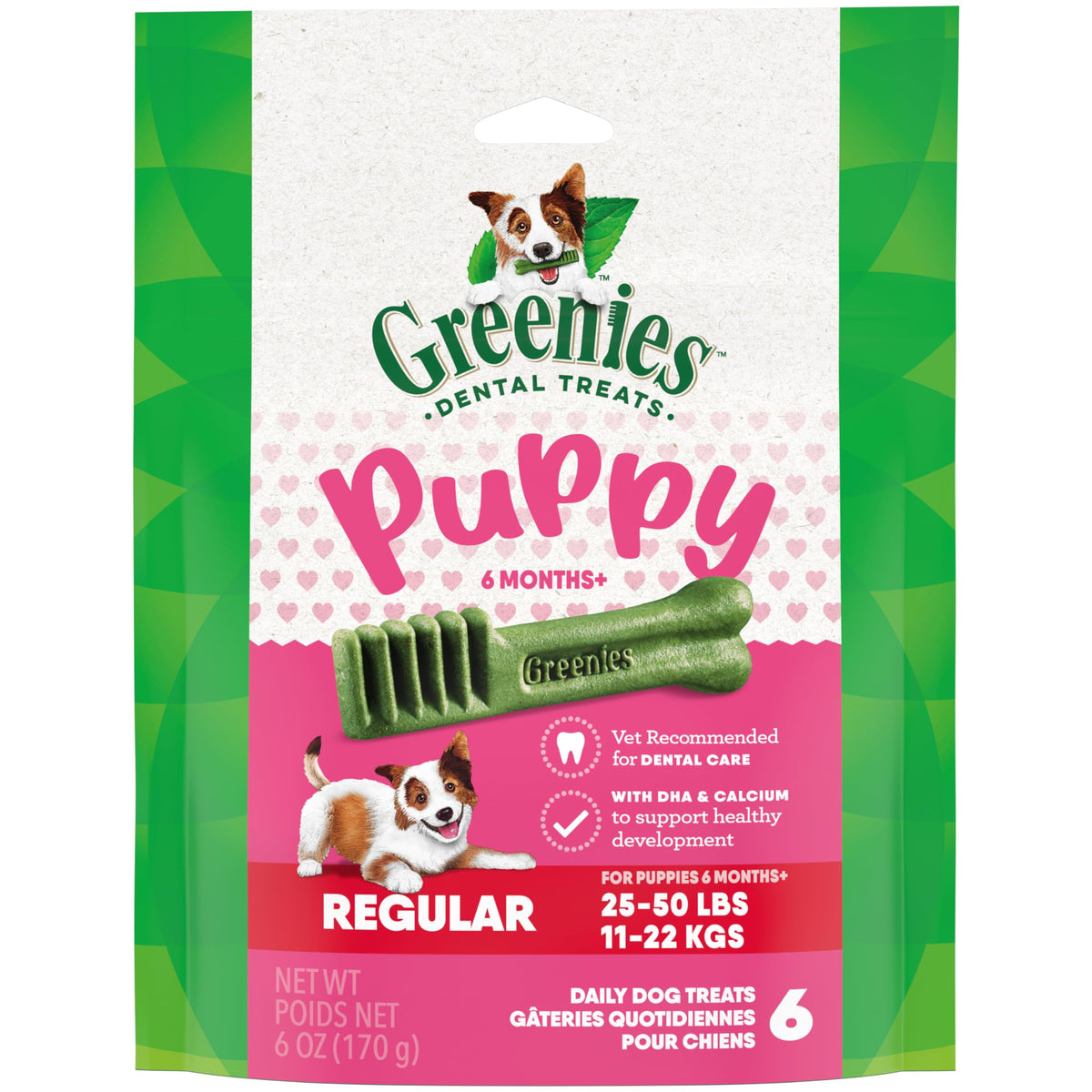 Greenies Puppy Regular Size Natural Dental Dog Treats, 6 oz. Pack (6 Treats)