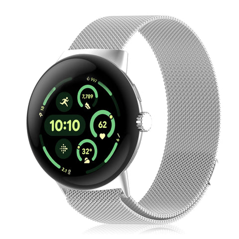 SeNool Strap for Google Pixel Watch 3 45 mm, Adjustable Metal Stainless Steel Mesh Magnetic Breathable Replacement Wristband Watch Bands for Google Pixel Watch 3 45 mm - Silver