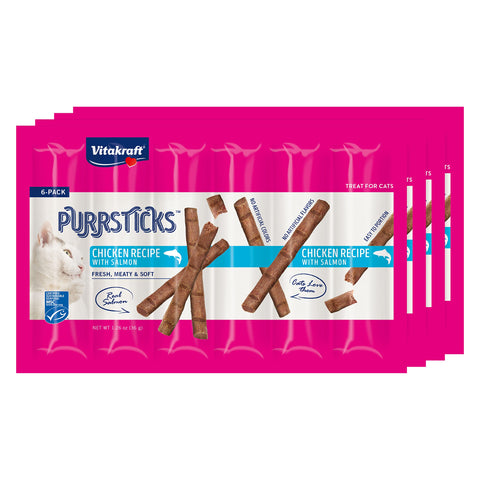 Vitakraft PurrSticks Meaty Cat Sticks - Chicken with Salmon - Segmented and Breakable Meatstick - Deliciously Tender - Multi Pack of 4