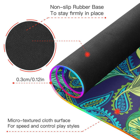Blue Paisley Leaves Wireless Charging Mouse Pad for Mobile Phone Extra Large Gaming Mousepad with 13 Lighting Modes Mouse Mat for Office Home Gaming MacBook PC Laptop Desk