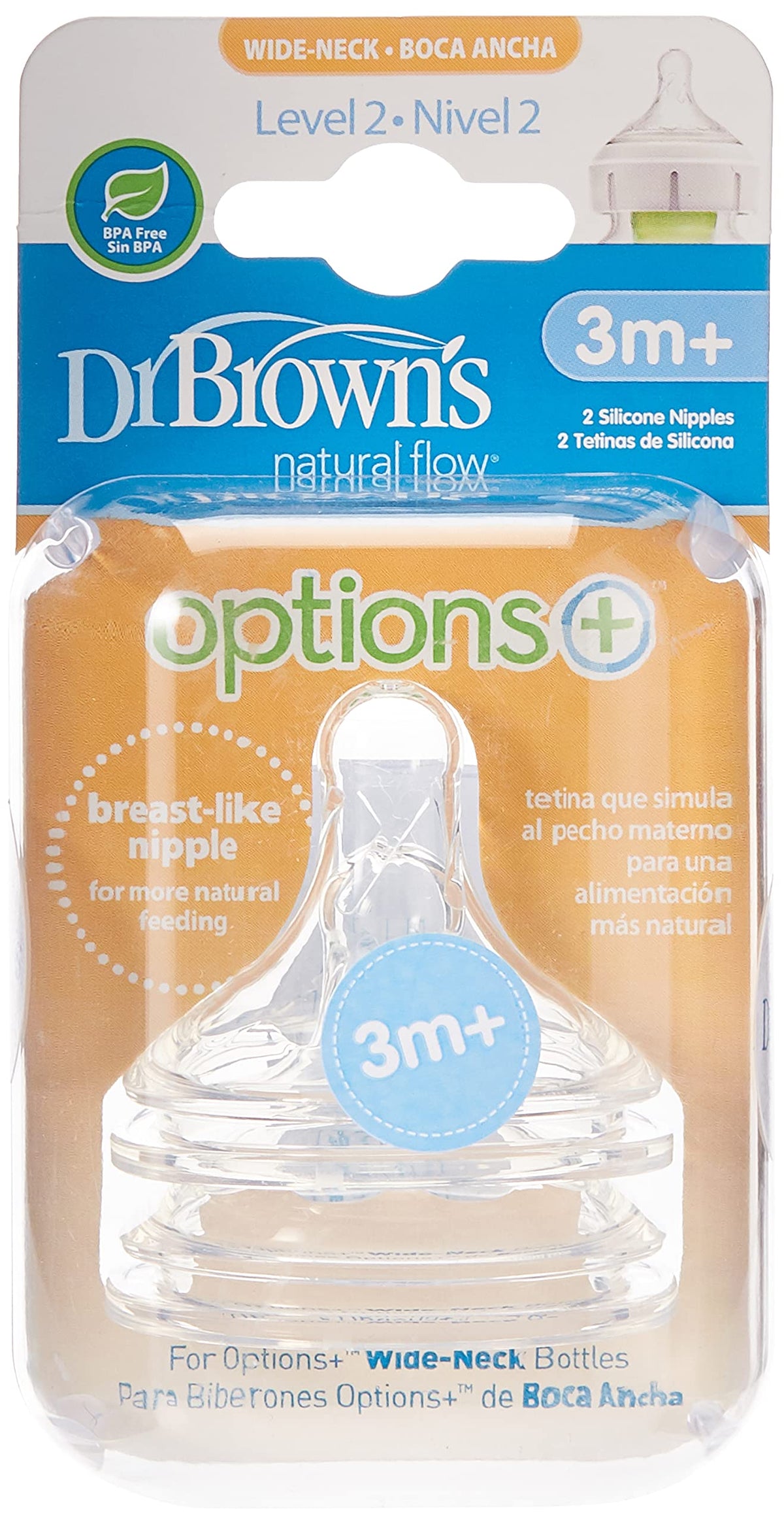 Dr. Brown's Options Plus Wide Neck Level 2 Teats Twin Pack (20 ml, Pack of 2, White)