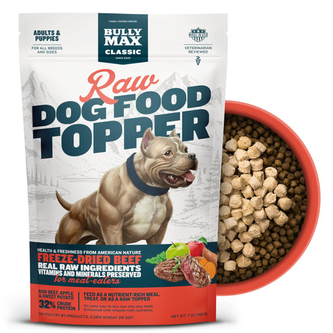 Bully Max Freeze-Dried Raw Dog Food Toppers for Puppies and Adult Dogs - Beef with Real Fruits & Veggies - Natural Meal Enhancers with Vitamins & Minerals - Feed as Puppy Treat or Dog Meal
