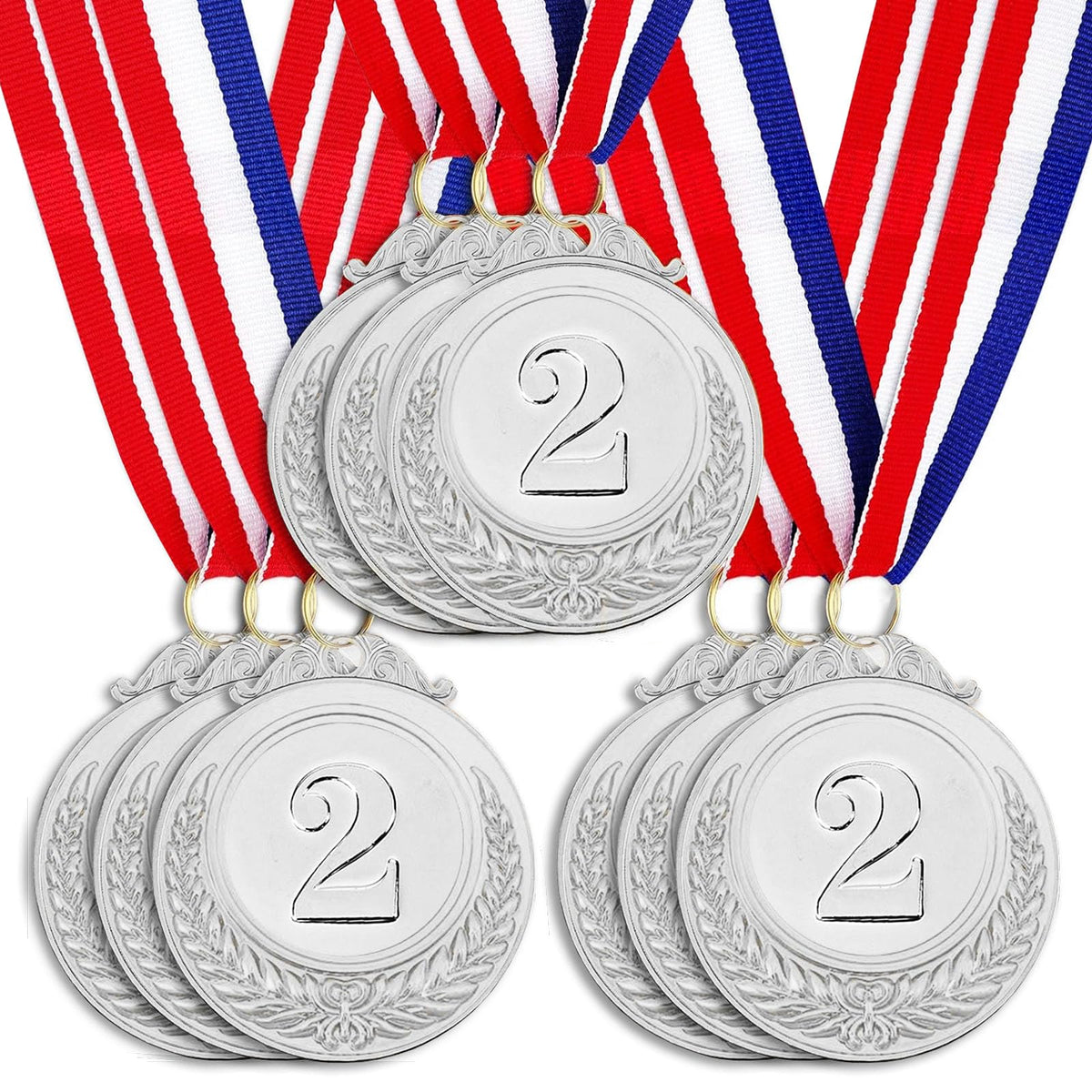 Santme 9 PCS Award Medals, Silber Medals with Neck Ribbons Winner Medals Kids Reward Medal for Sports, Competitions, Party, Olympic Style