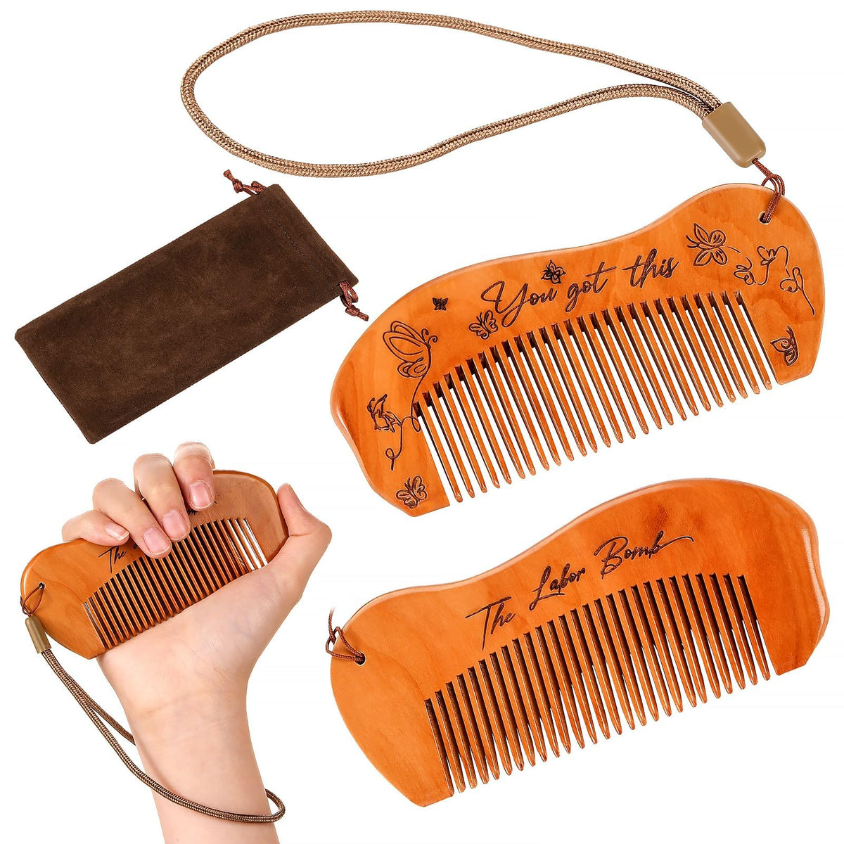 Erprobeen Birthing Comb for Labor Pain, Pear Wood Hair Comb, First Time Mom Must Haves, Natural Acupressure Labor Pain Relief, Gift for Pregnant Women