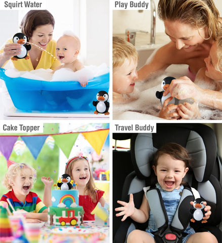 DolliBu Penguin Bath Buddy Squirter - Floating Black Penguin Rubber Bath Toy, Fun Water Squirting Bathtime Play for Toddlers, Cute Sea Life Animal Toy for The Bathtub, Beach, & Pool for Girls & Boys