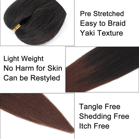 8 Packs/Lot EZ Braid 26 inch Professional Pre Stretched Braiding Hair Yaki Texture Braiding Hair for Crochet Hair Braids Long Free Synthetic Fiber Hair Extensions (#T1B/30)