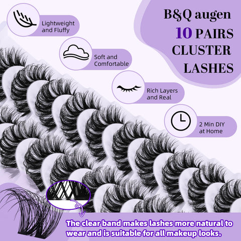 Lash Clusters P07 10 Pair Eyelash Clusters B&Q Cluster Eyelash Extensions Cat Eyes Cluster Lashes Wispy Diy Lash Extension Clusters Eyelash Extension Strips Lashes 10 Pairs Multipack(FDDM-P07)