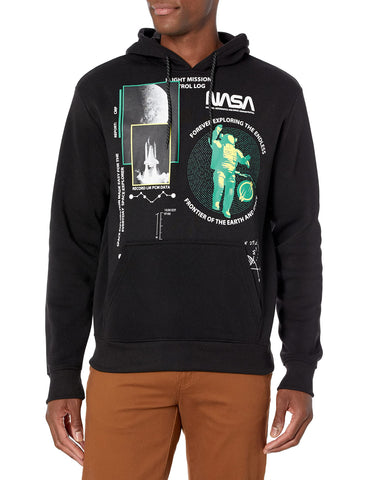 Southpole Men's NASA Fleece Hoodie, Black Mission, X-Large