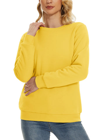 TACVASEN Womens Sweatshirts Long Sleeve Thick Fleece Sweatshirt Ladies Winter Pullover Tops Yellow