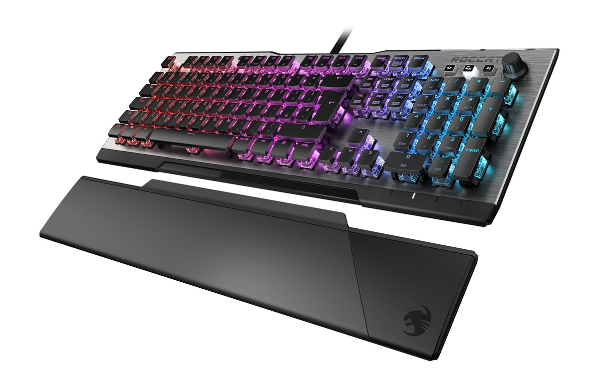 Roccat Vulcan 120 (UK Layout) Mechanical PC Gaming Keyboard, Tactile Titan Switch, Per-Key AIMO RGB Lighting, Anodized Aluminum Top Plate and Detachable Palm/Wrist Rest, Silver