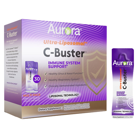 Aurora Nutrascience Ultra Liposomal C-Buster Immune System Support, Vitamin C, Vitamin D, Zinc, Elderberry, Pelargonium, Vitamin K & Ginseng, 30 Packets, 10 ML