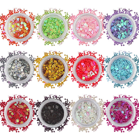 12 Colors Holographic Chunky Glitter,Nail Art Glitter Sequins,Glitter Heart Shape Long Lasting Chunky Holographic Glitter for Face Hair Eye Festival Arts Dance Party Halloween Glitter Makeup