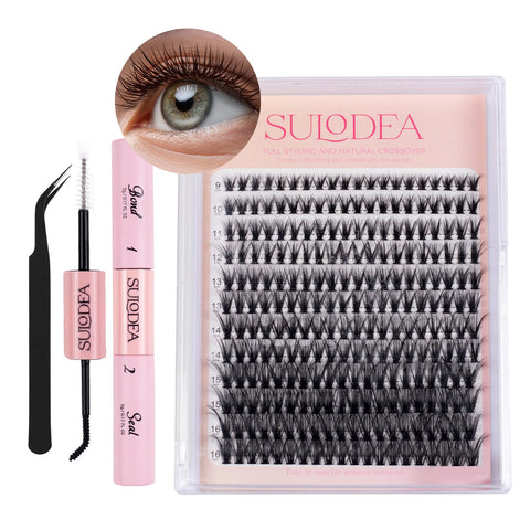 DIY Lash Extension Kit 280pcs Individual Lashes Cluster 3D effect D Curl Eyelash Extension Kit 40D 9-16mm Mix Lash Clusters with Lash Bond and Seal and Lash Applicator Tool for Self Application at Home (40D-0.07D-9-16MIX KIT)